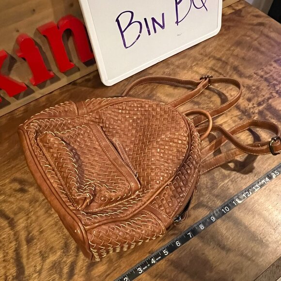 SHOMICO Certainly Chic Faux Leather Woven Backpack Chestnut